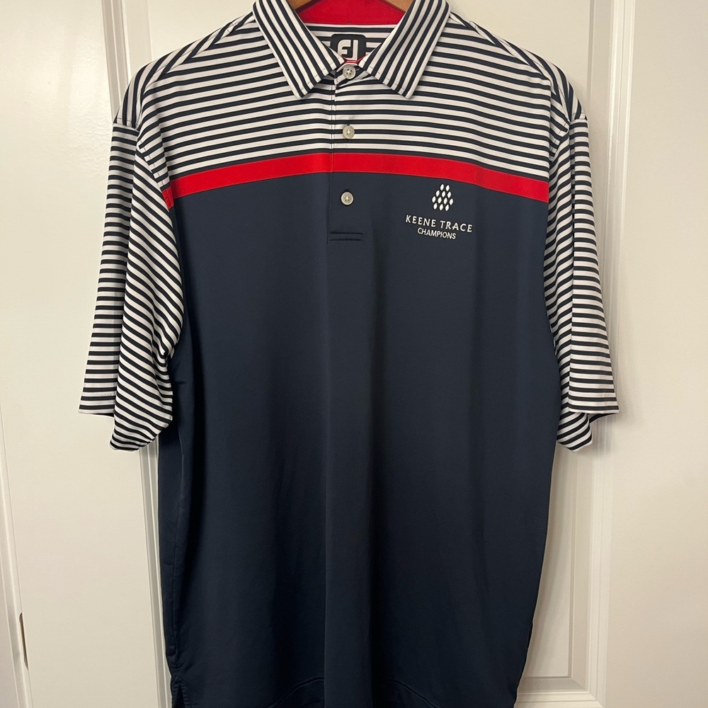 FootJoy Men’s Navy Striped Polo Shirt - Picture 2 of 6